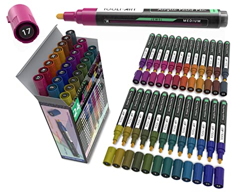 TOOLI-ART Acrylic Paint Markers Paint Pens Special Colors Set For Rock Painting, Canvas, Fabric, Glass, Mugs, Wood, Ceramics, Plastic, Multi-Surface. Non Toxic, Water-based (JEWEL M) - color: JEWEL M
