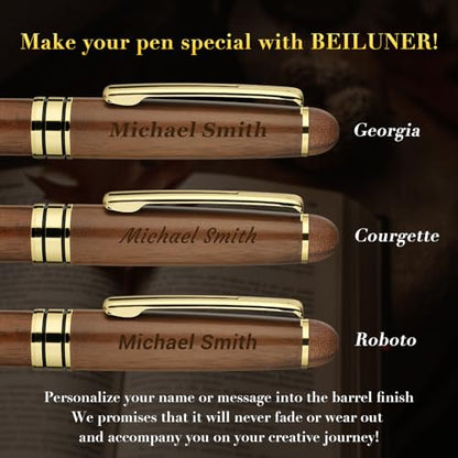 BEILUNER Luxury Personalized Wood Ballpoint Pen Writing Set,Walnut-Elegant Fancy Nice Gift Pen Set for Signature Executive Business Office Supplies - Christmas Gift Boxed with Extra Refills (Black) - color: ,Walnut(Personalized)