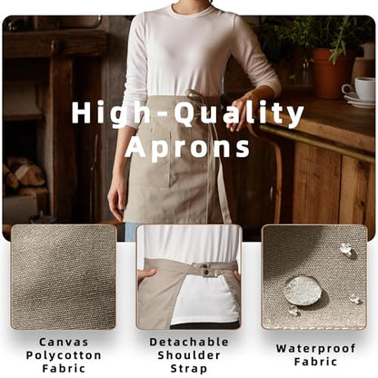 Unisex Waist Apron with Pockets Waiter Bar Half Bistro Apron 4251BY - color: Khaki, size: 1 Pack