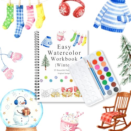 All-in-One Watercolor Workbook Kit - Beginner Friendly Art Set with 16 Colors, 2 Brushes & 15 Pre-Sketched Thick Watercolor Paper Pages - Creative Exploration & Stress Relief Gift (Winter) - color: Winter, size: With Palette