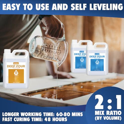Shabebe Deep Pour Epoxy Resin 4.5 Gallon, 2 to 4 Inch Depth Clear Epoxy Resin Kit, Bubble Free, Low Odor 2:1 Casting for Table Top, Countertop, River Table, Wood Filler, Bar Top - size: 4.5 Gallon
