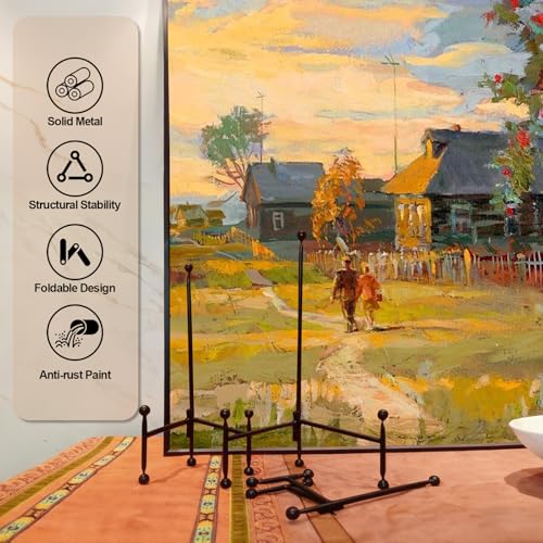 [3 Pack] Metal Tripod Stands for Display, Black Foldable Easel Holders for Plate, Picture Frames, Artwork & Canvas – Decorative Display Stand for Tabletop & Home