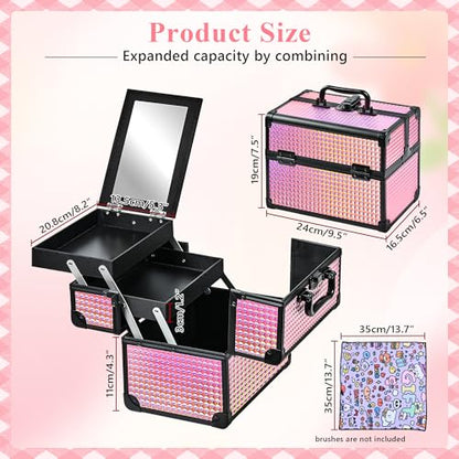 Makeup Case Organizer,Makeup Train Case, Trays Cosmetic Box Portable, Profesional for Salon Barber,Black Bright Pink - color: Black Bright Pink