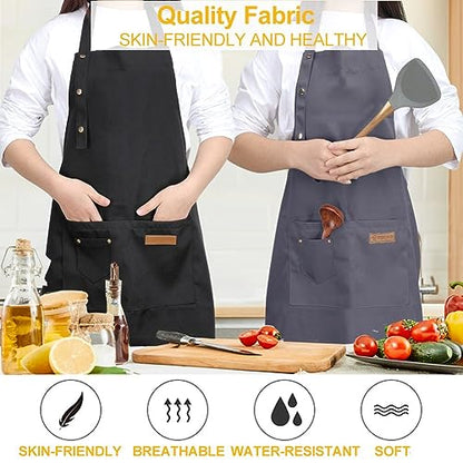 Kitchen Cooking Apron for Women Men with Big Pockets Canvas Waterproof Aprons for Server Pottery Artist Chef Apron - color: Grey