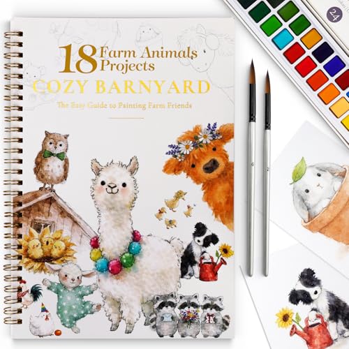 Watercolor Workbook for Beginners,18 Whimsical Farm Animal Water Coloring Book,Relaxing & Easy to Paint Water Coloring Book with 24 Colors-Perfect for Gifting to Creativity & Joy for Adults - size: Farm Animal Theme
