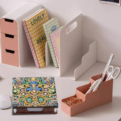 2 PCS Diamond Art Note Box Flower Diamond Painting Note Pad Holder Mandala Gem Painting Gem Art Memo Boxes Mosaic Kits for Adults Embroidery Kit Memo Pad Holder, Contains 120 Sheets of Paper - color: Flower 4