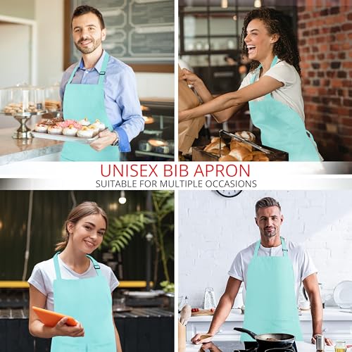 Utopia Kitchen 2 Pack Bib Apron, Adjustable with 2 Pockets, Water and Oil Resistant, Cooking Kitchen Chef Apron for Women Men - color: Aqua