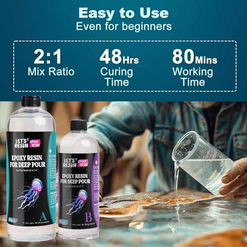 LET'S RESIN EPOXY RESIN Deep Pour Epoxy Resin, 51OZ 2-4 inch Clear Epoxy Resin Kit,Bubble Free Low Odor 2:1 Low Viscosity Casting for River Table,Wood,Flower Preservation, Art Crafts