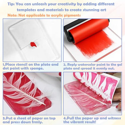 Gel Printing Pad with Brush - Reusable Gel Plate for Monoprinting, Stamping & Texture Art, Includes Mini Roller Brush - Non-Toxic Art Tool for Beginners, Artists & Therapy (Size: 5 * 7inch)