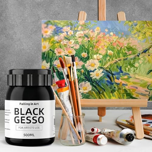 Falling in Art Black Gesso Primer for Acrylic Painting, 16.9Oz Non-Toxic Canvas Primer Gesso Surface Prep Medium - color: Black