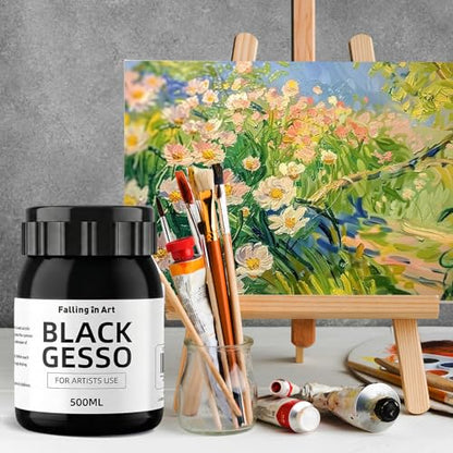 Falling in Art Black Gesso Primer for Acrylic Painting, 16.9Oz Non-Toxic Canvas Primer Gesso Surface Prep Medium - color: Black
