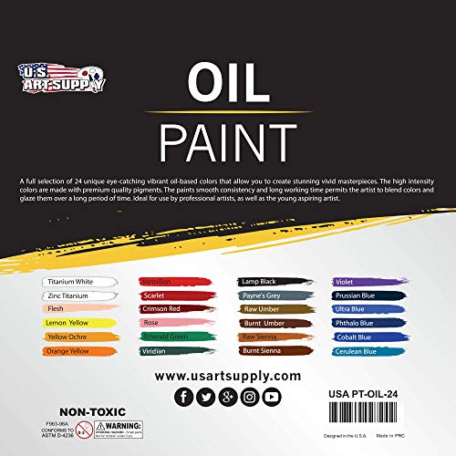 U.S. Art Supply Professional Oil Paint Set - 24 Vibrant Colors in 12ml Tubes for Canvas, Wood & Art Surfaces - Oil Based Paint for Artists, Adults & Students - style: 24-Color