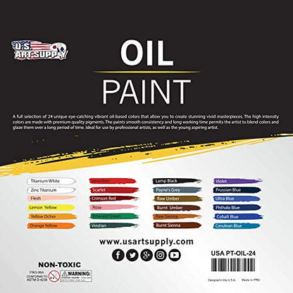 U.S. Art Supply Professional Oil Paint Set - 24 Vibrant Colors in 12ml Tubes for Canvas, Wood & Art Surfaces - Oil Based Paint for Artists, Adults & Students - style: 24-Color