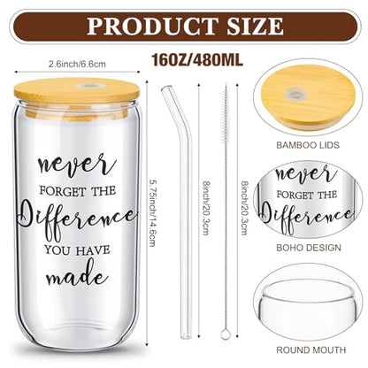 Layhit 24 Set Thank You Team Gifts for Employees Staff Coworker Appreciation Gifts for Teacher Nurse Thank You Glass Cups 16 oz Can Shaped Beer Glass with Lids Straws Brushes(Adorable Style) - style: Adorable Style
