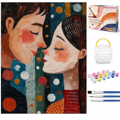 OLDEGG Paint by Numbers Kit for Adults Beginners,1Pack Paint by Number Canvas for Adults,Romantic Kissing Couple DIY Oil Painting Set for Home Decor 12x16 Inch - color: Romantic Love 1Pack canvas
