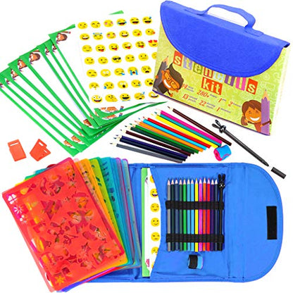 Drawing Stencils Set for Kids (55 Piece) - Arts and Crafts Set for Girls & Boys - Christmas & Birthday Gifts for Kids 4 5 6 7 8 9+ Year Old - Ideal Creativity Kit & Travel Activity with 300+ Shapes - color: Blue