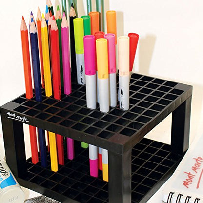 Mont Marte Studio Tidy 2 Pack. 96 Hole Plastic Pencil & Brush Holder for Paint Brushes, Pencils, Markers, Pens and Modeling Tools. Provides Excellent Art Studio Organization.