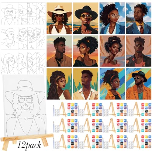 Zhanmai 72 Pcs 12 Sets Sip and Paint Kit Pre Drawn Canvas for Painting 8" x 10" Paint Party Canvas Painting Pre Printed Canvases for Party DIY Virtual Adult's Date Night(Adult Couples) - style: Modern Couple