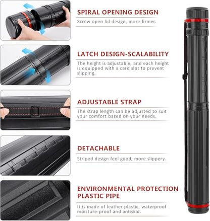 DEWEL Post Tube Expands from 30”to 51”, Waterproof Blueprint Holder Telescoping Art Tube, Large Plastic Black Fishing Rods Case Storage Tube, Light Resistant Drawing Tube with Strap (XL Size) - color: Black (Striped), size: X-Large