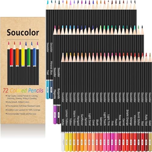 Soucolor 72-Color Colored Pencils for Adult Coloring Books, Soft Core, Back to School Supplies, Smooth Coloring Pencils for Kids Sketching, Drawing, Blending, Shading, Arts & Crafts Supplies Gift - color: Multicolor