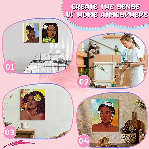 Sherr 75 Pcs 15 Set Pre Drawn Canvas Kit for Painting Craft Sip and Paint Kit for Adults Boho Black Women Pre Printed Canvas Painting Favor for DIY Black History Month Gifts Adult's Date Party - style: Boho Lady