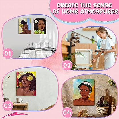 Sherr 75 Pcs 15 Set Pre Drawn Canvas Kit for Painting Craft Sip and Paint Kit for Adults Boho Black Women Pre Printed Canvas Painting Favor for DIY Black History Month Gifts Adult's Date Party - style: Boho Lady