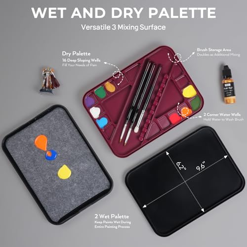 Nicpro All-In-One Miniature Painting Kit, Including 18 Colors Model Paint, Wet Palette, 11PCS Detail Paint Brushes Drybrush, Magnetic Painting Handle, 2PCS Sponges, 50PCS Pallet Paper and Brush Holder - color: 18 Model Paint + Wet Palette