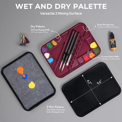 Nicpro All-In-One Miniature Painting Kit, Including 18 Colors Model Paint, Wet Palette, 11PCS Detail Paint Brushes Drybrush, Magnetic Painting Handle, 2PCS Sponges, 50PCS Pallet Paper and Brush Holder - color: 18 Model Paint + Wet Palette