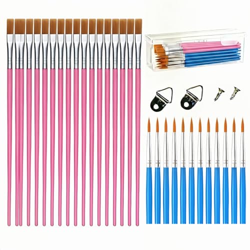 Mixed Paint Brushes, 50pcs Flat and Round Pointed Art Brushes for Acrylic, Oil, Watercolor Painting, Handicrafts, Children's and Art Supplies Detail Painting (Mix) - color: Mix