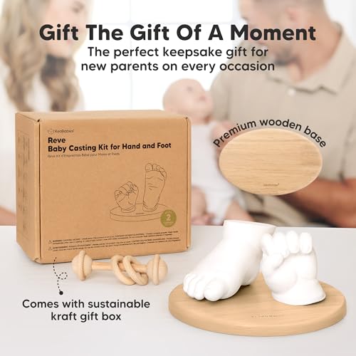 KeaBabies Baby Casting Kit Hands and Feet Mold - 3D Newborn Hand Casting Kit & Stylish Wood Base, Easy DIY Infant Foot Molds 0-9 Months, First Christmas & Baby Keepsake Shower Gifts(Oval, Ash Wood) - color: Ash Wood, style: Oval