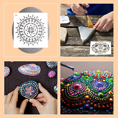 56 Pcs Mandala Stencils for Painting, 3.6x3.6 Inch Reusable Abstract Layering Stencils for Crafts Painting on Wood Floor Window Drawing Card Cake Rock Decoration - style: Small Mandala Stencils