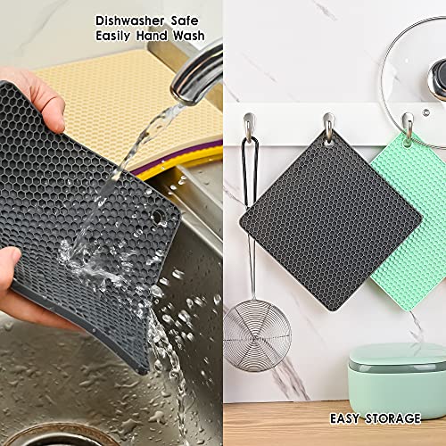 Silicone Trivets Mats Silicone Pot Mat for Countertop Trivet Pads Heat Resistant Table Placemats 4 Pack,Size:7.5x7.5 Inch, Shape: Square (Beige) - color: J: Beige