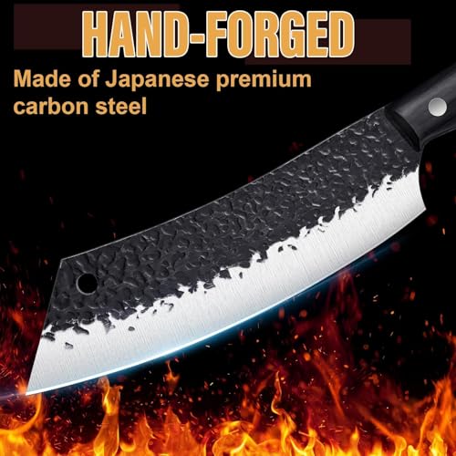 Golden Bird Butcher Knife Set - 4pcs Hand Forged Meat Cleaver Knife & Serbian Chef Knives & Sharp Viking Knives for Meat Cutting, Camping, BBQ, Christmas Gifts for Men Women - size: 13.4inches