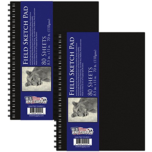 U.S. Art Supply 8.5" x 11" Premium Hardbound Sketch Book, 2 Pack, 80 Sheets Each, 70 lb (110gsm) - Hardcover Spiral Bound Artist Field, Small Sketch Pad, Acid-Free Drawing Pad - Adults, Students - size: 8.5-x-11-inch