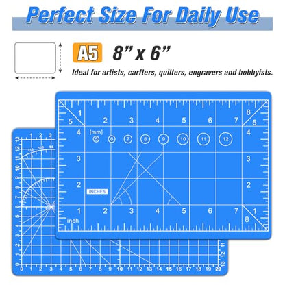 DIYSELF Cutting Mat 8in×6in, Self Healing Cutting Mat, A5 Rotary Cutting Mats for Crafts Sewing Hobby Fabric Project, 5-Ply Craft Cutting Board Double Sided, Craft Mat, Matting & Mounting Materials - color: Blue, size: 8"L x 6"W