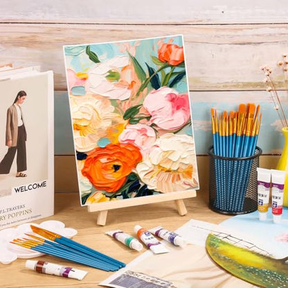 54 Pack Canvas with Easel Set 8 x 10 Inch Canvas Boards with Wooden Easels, Paint Brushes Canvas Panel Painting Kit for Acrylic Oil Watercolor Beginners Art Crafts Sip and Paint Party - color: Canvas and Easel Set