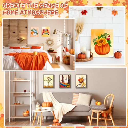 COCHIE 6 Pack 8x10 Inches Fall Pumpkin Pre Drawn Canvas to Paint for Sip and Paint Party, Pre Printed Framed Canvases Set, Maple Scarecrow Truck Pre Sketched Canvas for Painting for Adults Kids - size: 8x10 Inches, style: Fall