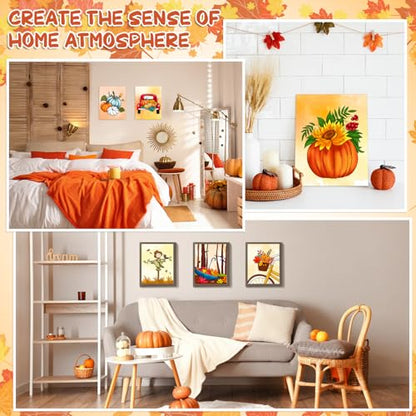 COCHIE 6 Pack 8x10 Inches Fall Pumpkin Pre Drawn Canvas to Paint for Sip and Paint Party, Pre Printed Framed Canvases Set, Maple Scarecrow Truck Pre Sketched Canvas for Painting for Adults Kids - size: 8x10 Inches, style: Fall