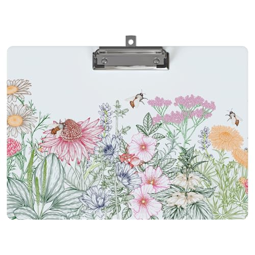 Clipboard Landscape Wooden with Designs A4 Letter Standard Size 9" x 12.5" Cute Horizontal Clipboards with Low Profile Clip for Drawing Office Supplies(Wild Flower) - color: Wild Flower, size: Horizontal Clipboard（9" x 12.5"）