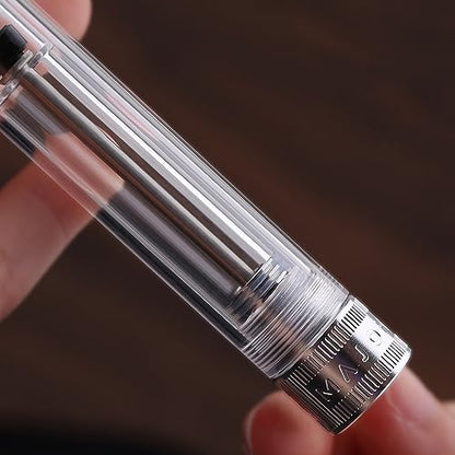 erofa Majohn V1 Vacuum Filling Fountain Pen Extra Fine Nib, Transparent Acrylic Demonstration Writing Gift Pen with Box (Silver Clip) - color: Extra Fine Nib (Silver Clip)