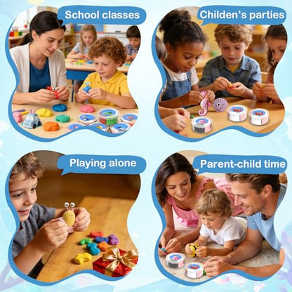 Air Dry Clay Kit - 12 Marine Animal Modeling Clay for Kids, Complete DIY Clay Craft Set with Sculpting Tools & Step-by-Step Tutorials, Ultra Soft & Non-Sticky Clay, Children's Day Gift Ideas - color: Clay Marine Kit