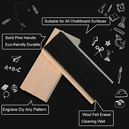 Uncle Paul Pine Wood Felt Campus Style Eraser - 2 PCS Cleaner Duster for Blackboard Whiteboard Chalk Eraser Office School Supply Engravable DIY Gift - color: 2 X Pine Wood Chalk Eraser, size: 2 Count (Pack of 1)