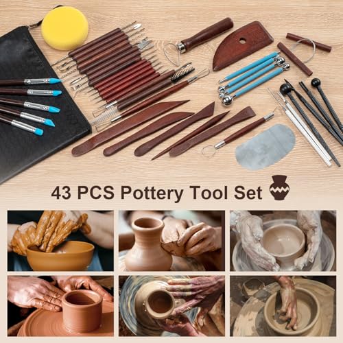 Amrules Clay Tools Kit, 43 PCS Red Pottery Tools, Practical Polymer Clay Sculpting Tools Kit, Air Dry Clay Tools Set for Adults, Pottery Craft, Dotting, Carving, Drawing, Molding, Modeling, Shaping - color: Red-43Pcs