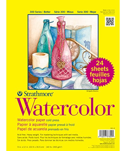 Strathmore 300 Series Watercolor Paper Pad, 9x12 inches, 24 Sheets (140lb/300g) - Artist Paper for Adults and Students - Watercolors, Mixed Media, Markers and Art Journaling - size: 9x12, style: Sheet Pack