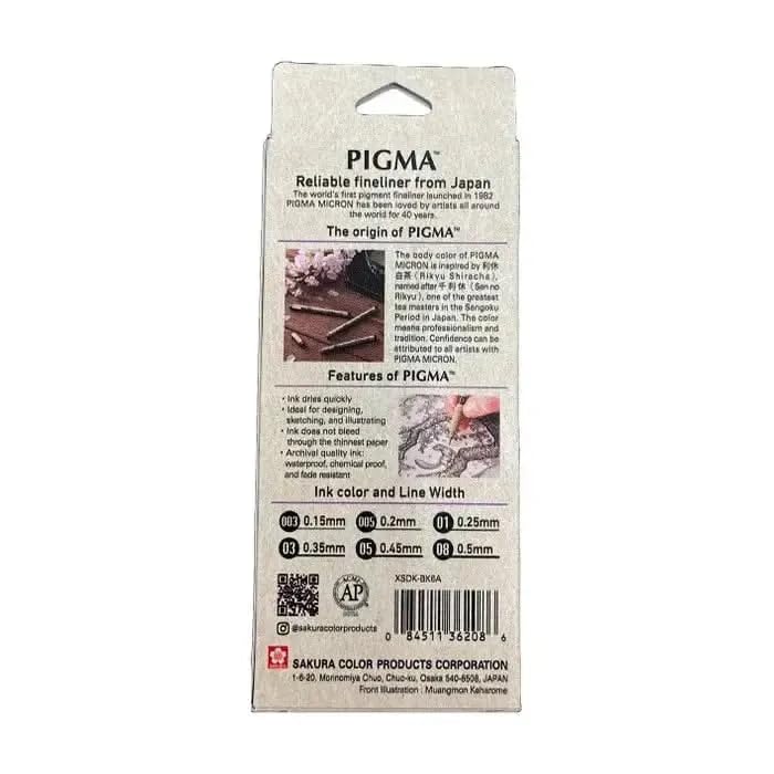 SAKURA Pigma Micron - Pigment Fineliner Pens - 003/005/01/03/05/08 - Paper Case of 6 - Black Ink - style: Set of 6 Nibs