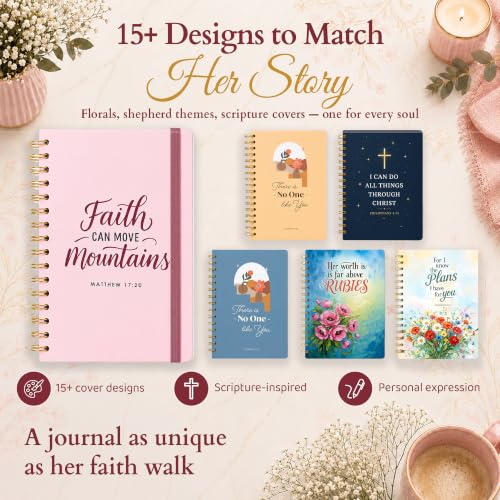 Hardcover Blank Christian Notebook – 140 Pages - Matthew 17:20 | Lined Pages with Bible Verse Cover – Inspirational Writing Spiral Notebook for Bible Study, "Faith Can Move Mountains", Pink - color: Faith_Pink