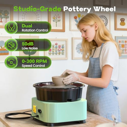 Alldeer 11-inch Pottery Wheel, 350W Electric Ceramic Forming Machine with Detachable Basin, 0-300RPM Foot Pedal Control, 19PCS Complete Clay Tool Kit for Professional Potters and Adult Crafters - size: 11inch