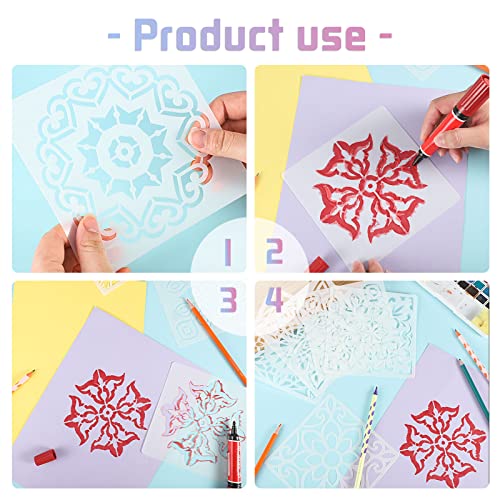 16 Pcs Mandala Stencils for Painting, 6x6 Inch Reusable Abstract Layering Stencils for Crafts Painting on Wood Floor Window Art Scrapbook Drawing Decoration - style: Mandala Stencils-2
