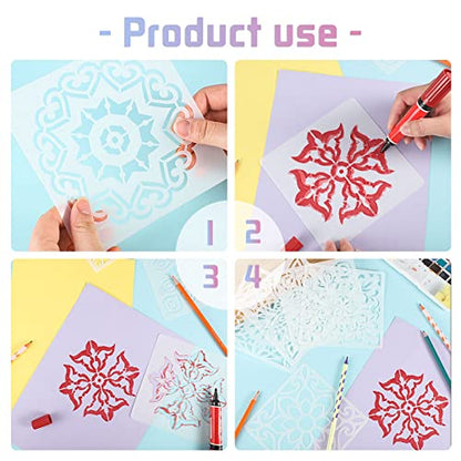 16 Pcs Mandala Stencils for Painting, 6x6 Inch Reusable Abstract Layering Stencils for Crafts Painting on Wood Floor Window Art Scrapbook Drawing Decoration - style: Mandala Stencils-2