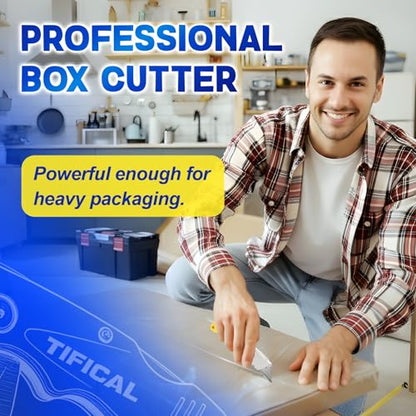 Box Cutter, Quick Change Folding Box Cutter with Clip, Folding Utility Knife Set, Extra 10 SK5 Razor Knife Blades, Pocket Box Opener Cutter for Cardboard, Drywall, Rope, Linoleum, Packages - size: 4 Pack+10 Blades
